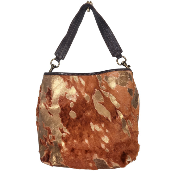 Maurizio Taiuti Handbags - Maurizio Taiuti Vintage Cowhide Italian Purse Brown / Gold Slouchy Boho Country